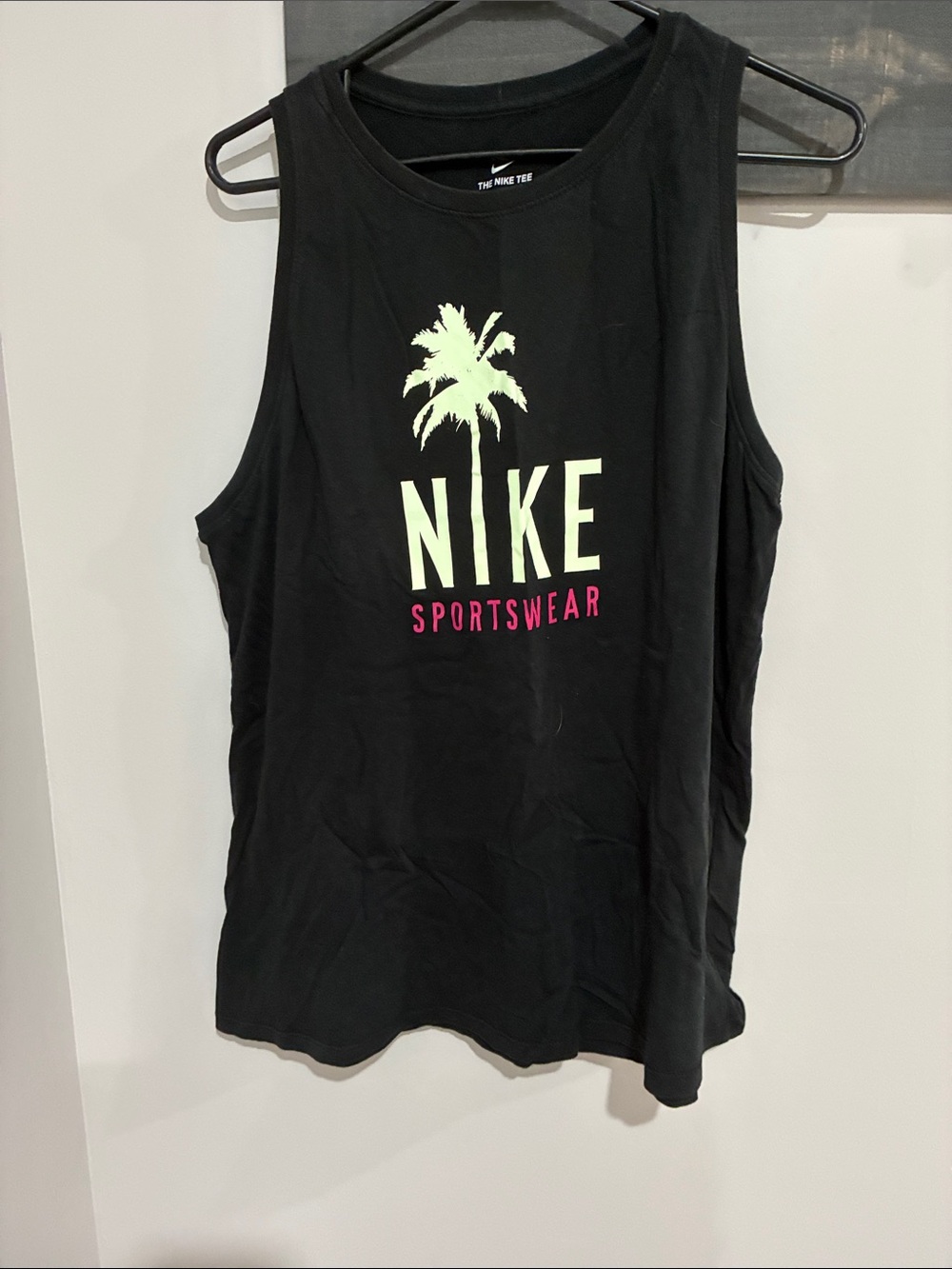 Nike Black Tank with Neon Palm and Pink Sportswear Logo